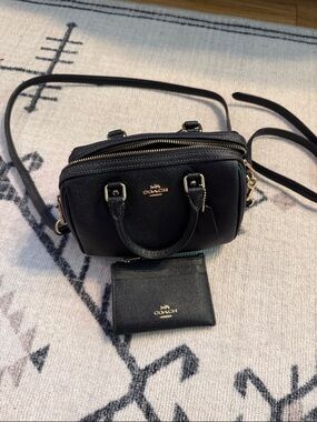 Coach Black Pebbled Leather Mini Rowan Crossbody Bag Card Case